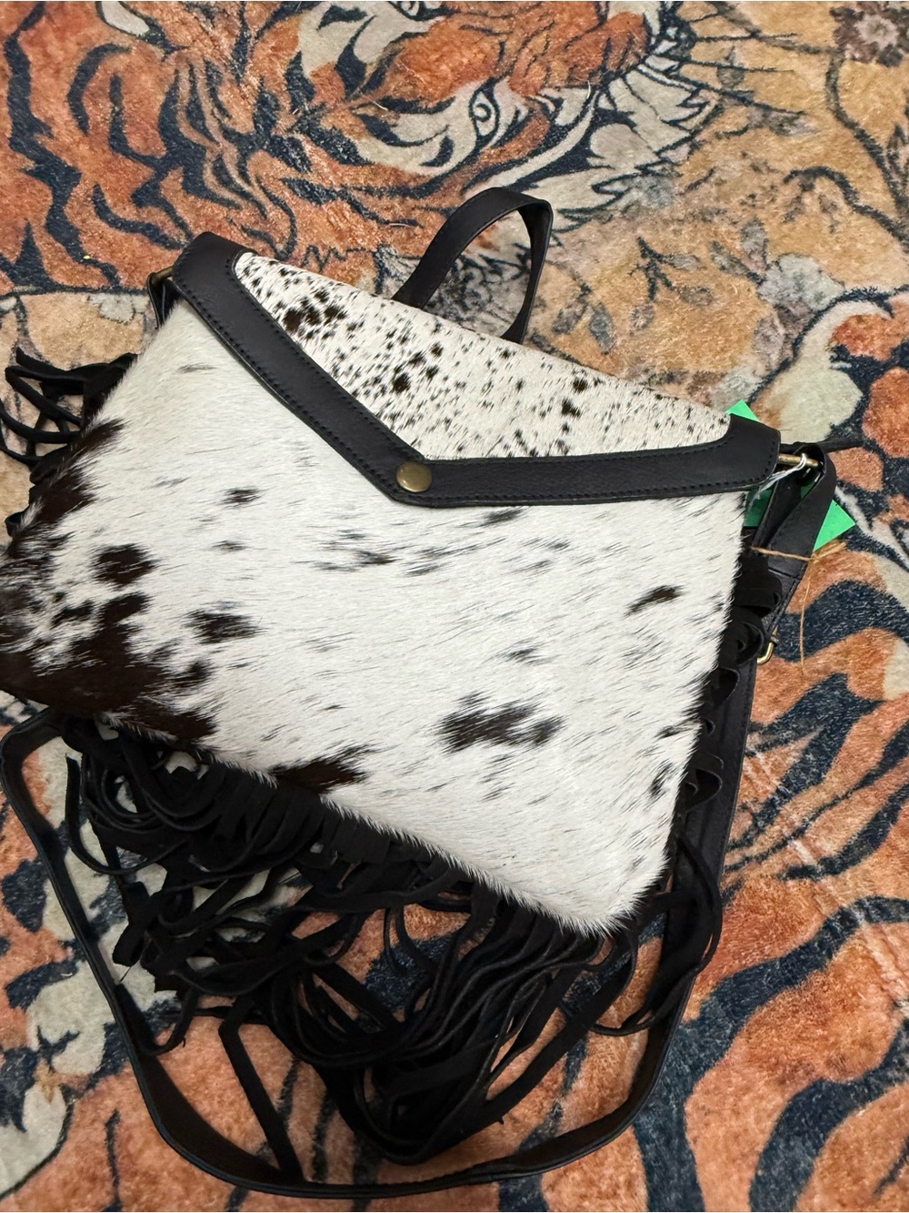 Genuine leather Cowhide w/hair. Fringe Cowhide Crossbody Bag. - Picture 8 of 13